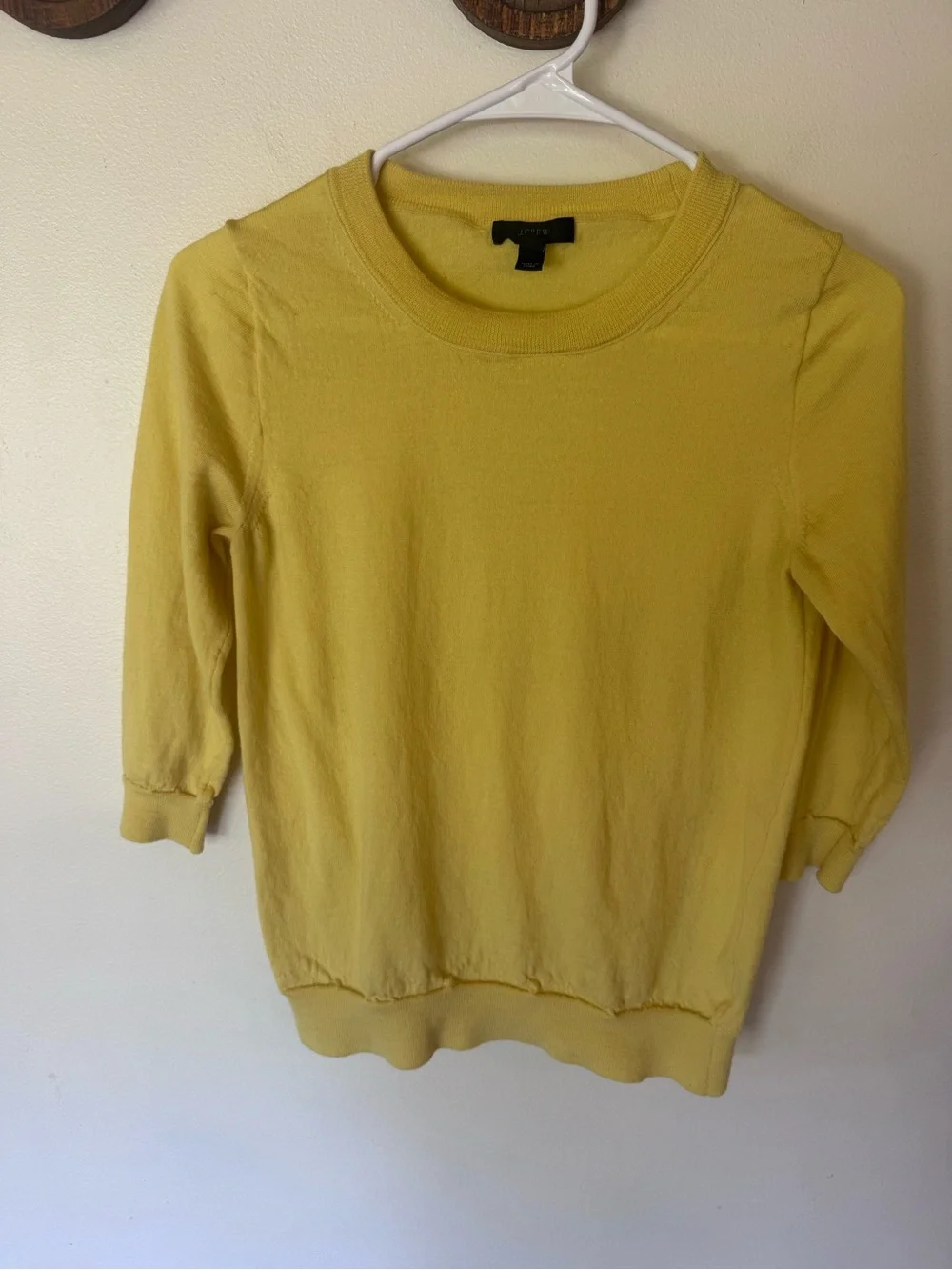 J. Crew Bright Yellow merino wool 3/4 sleeve Crewneck Sweater small